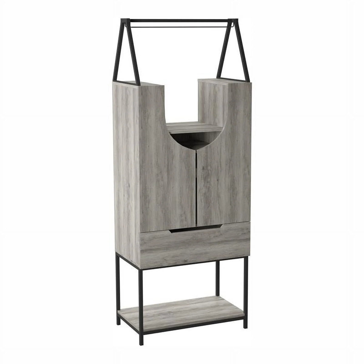 Vintage Gray Oak Wood Wine Cabinet I119