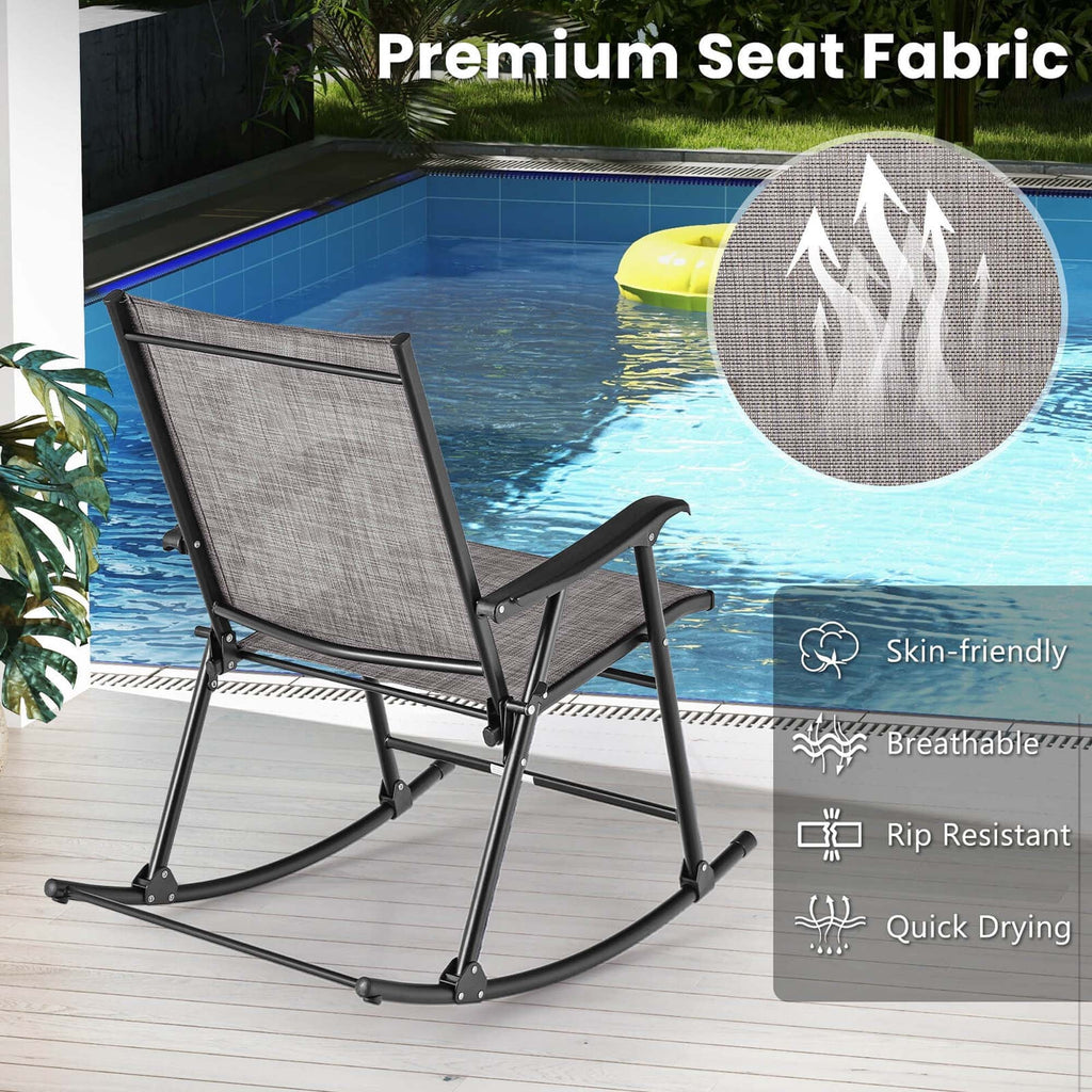 2pcs Patio Folding Rocking Chair Metal Frame E959266