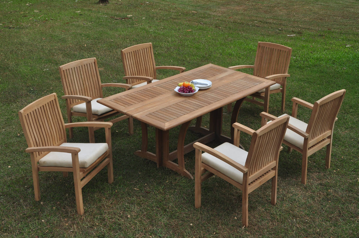 Grade-A Teak 7 Pc 6 Seater Folding Rectangle Table and 6 Stacking Arm Chairs D49084