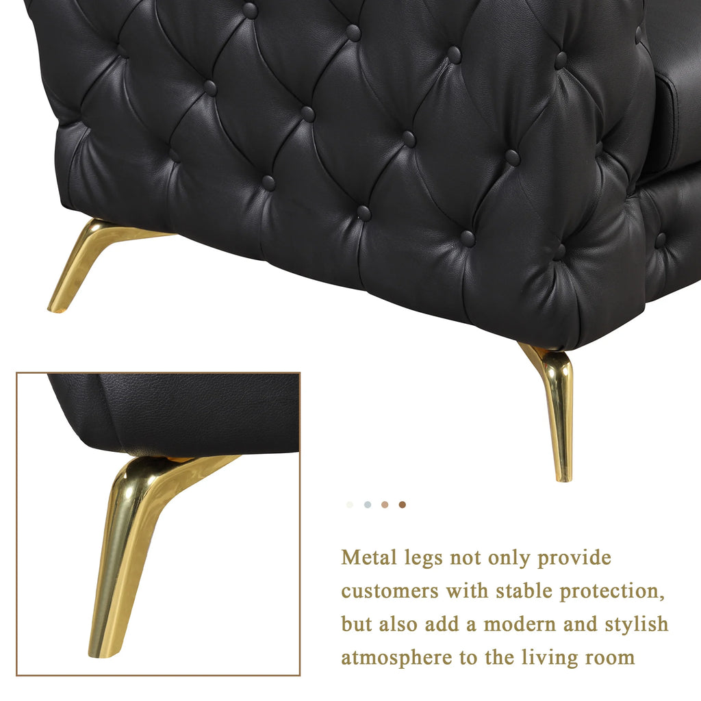Black PU Upholstered Sofa with Metal Legs Q374