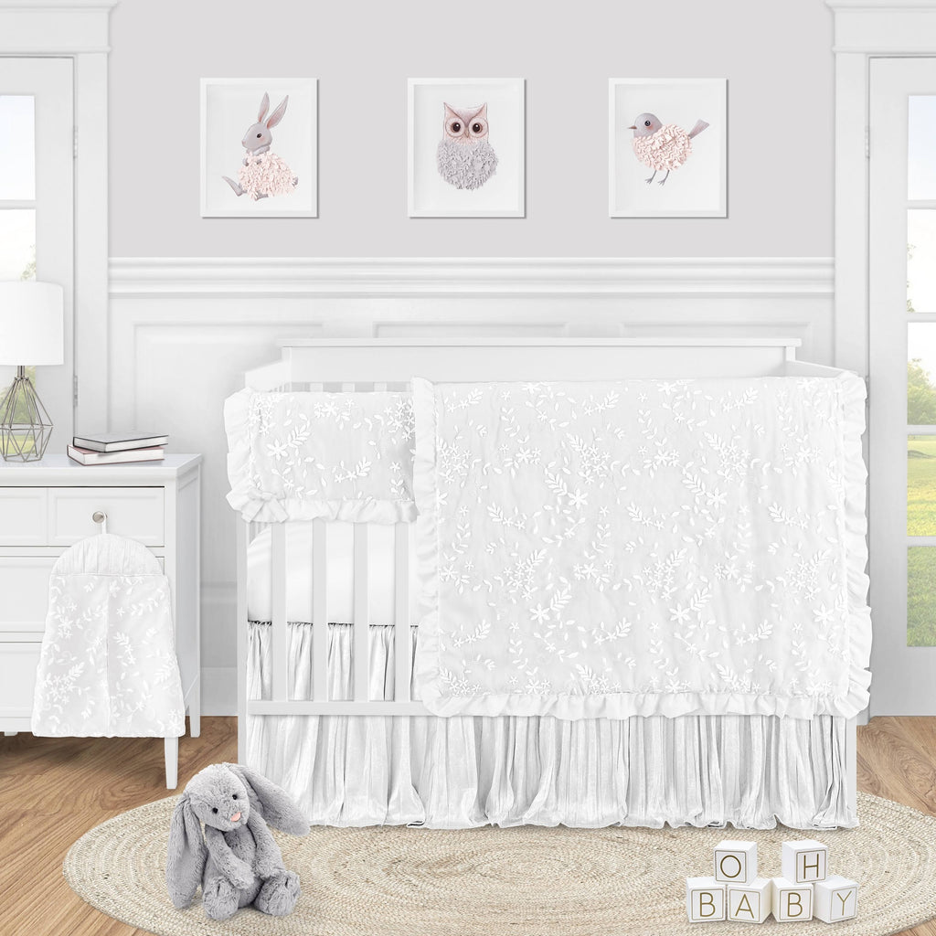 White Floral Lace Baby Girl Crib Bedding Set K857923