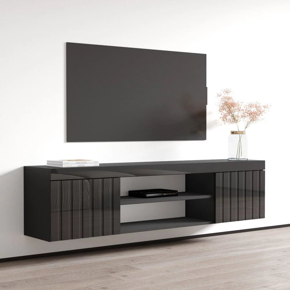 High Gloss 71" Floating TV Stand with Storage Cabinets D58994