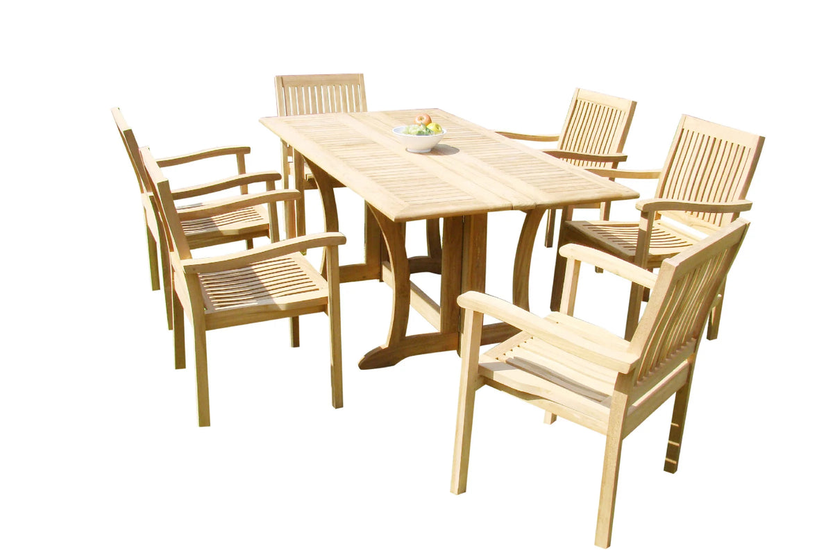 Teak 7 Pc Dining Set with Folding Table and 6 Stacking Arm Chairs K6610