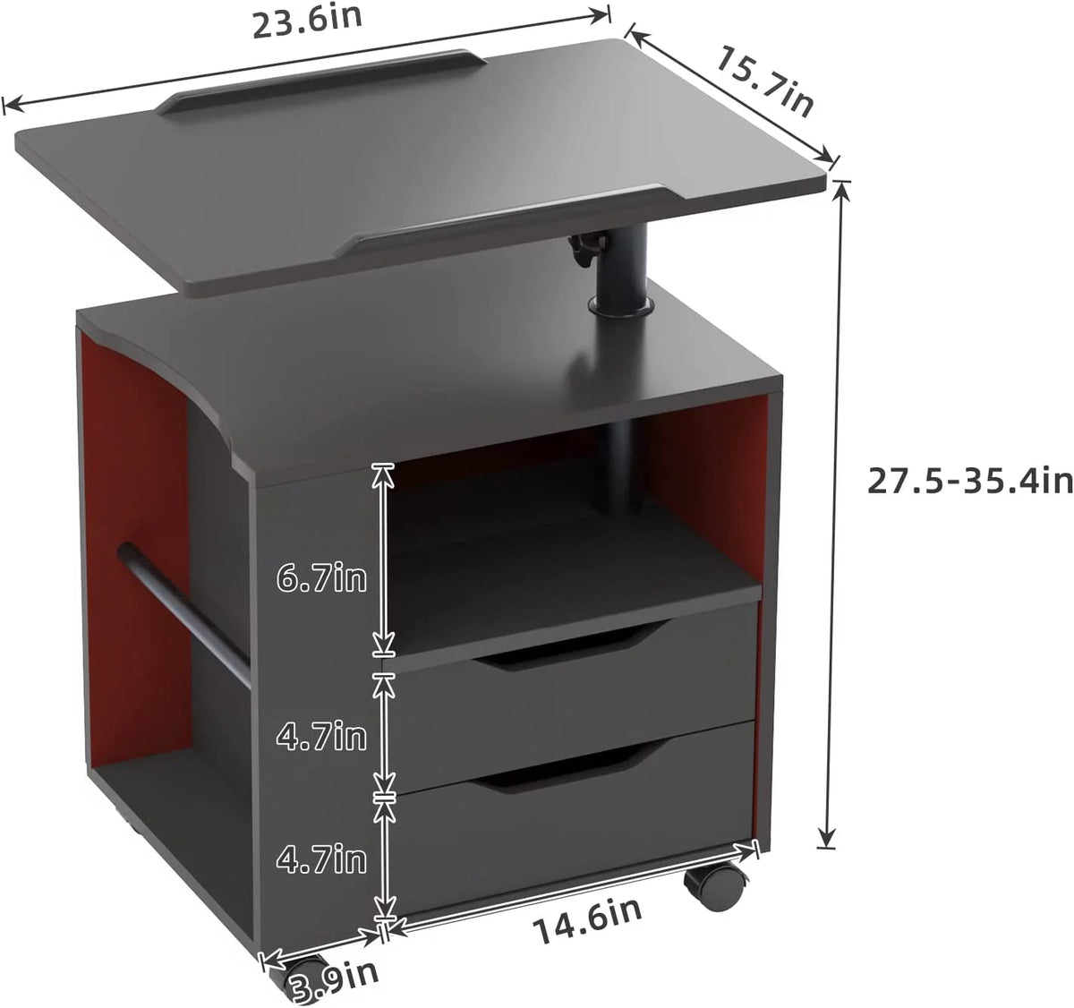Black 2 Drawer Height Adjustable Nightstand D2728