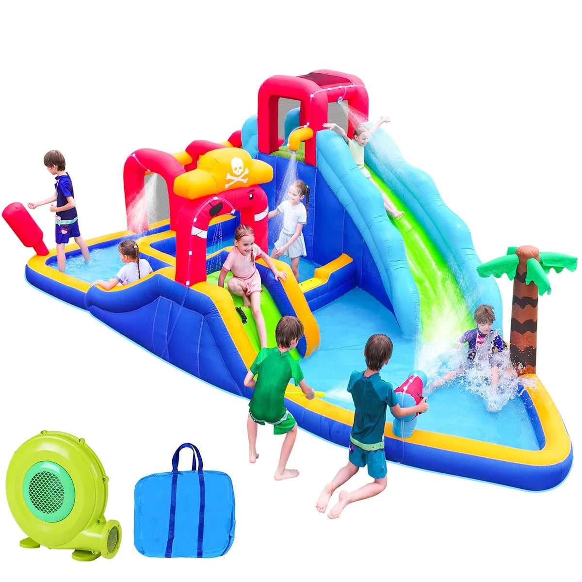 Inflatable Water Slide Bouncy House, 11-in-1 with Splash Pool F2074