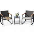 3 Pieces Patio Rocking Chairs Set with Glass Coffee Table W608701