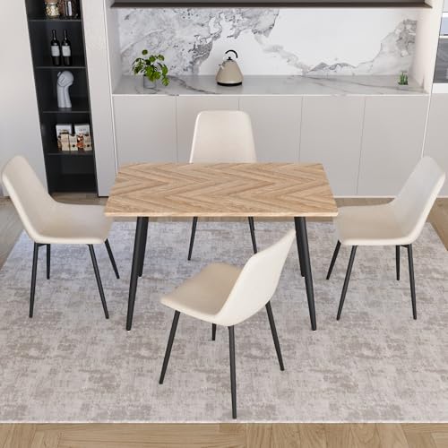 Dining Table and Chairs Set with 4 Fabric Chairs S1721