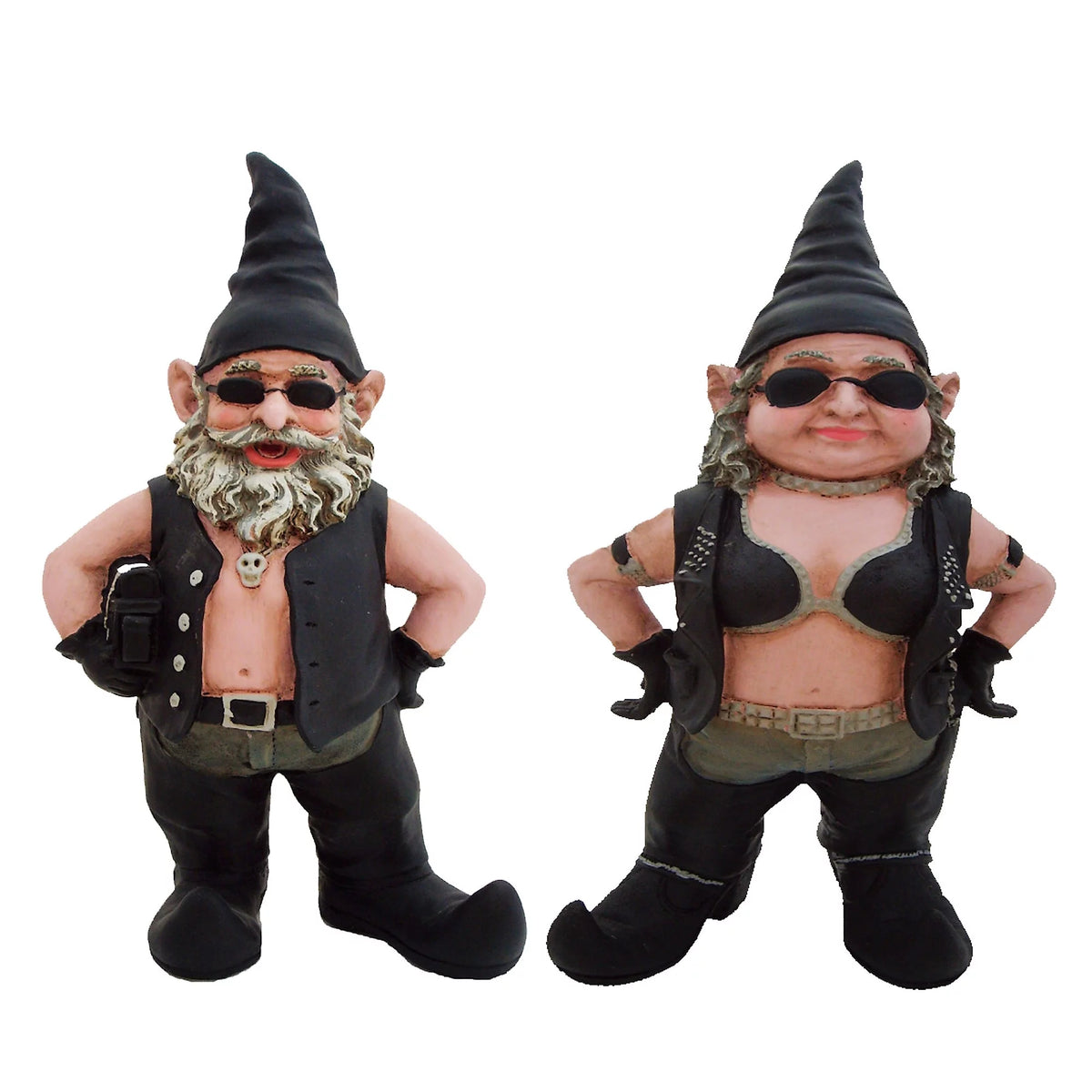 Biker Gnomes in Leather Motorcycle Riding Gear Figurine V49712