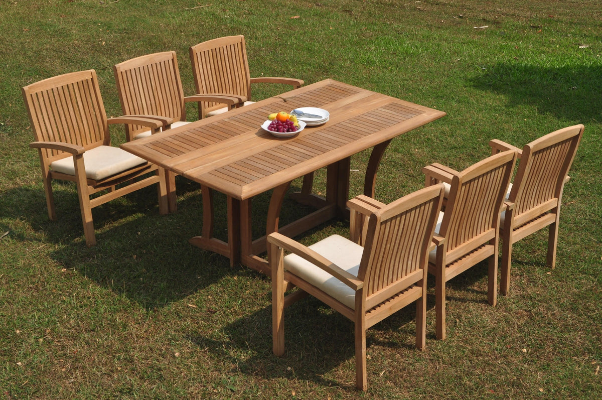 Grade-A Teak 7 Pc 6 Seater Folding Rectangle Table and 6 Stacking Arm Chairs D49084