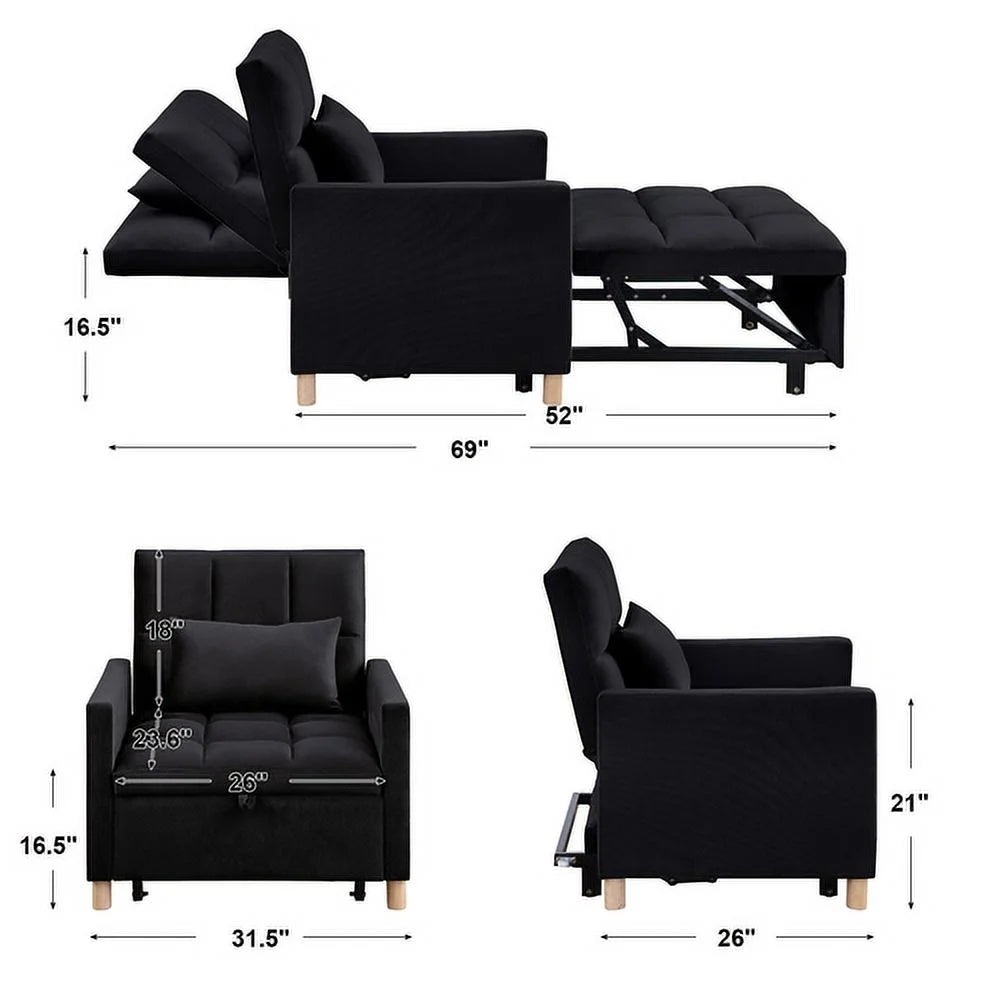 Convertible Sleeper Sofa Chair Bed with Pillow K24518
